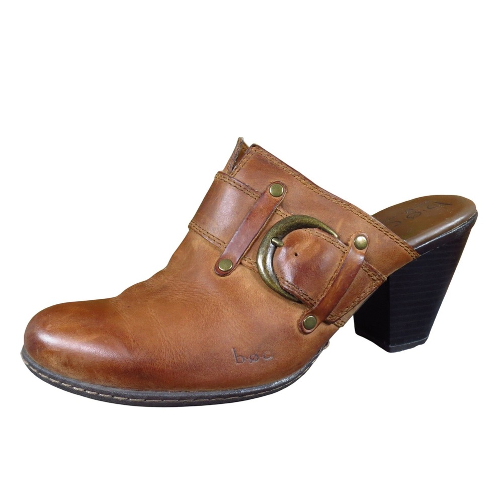 b.o.c. Born Concept Women Mule Shoe Size 8 Casual Brown Leather Block Heel